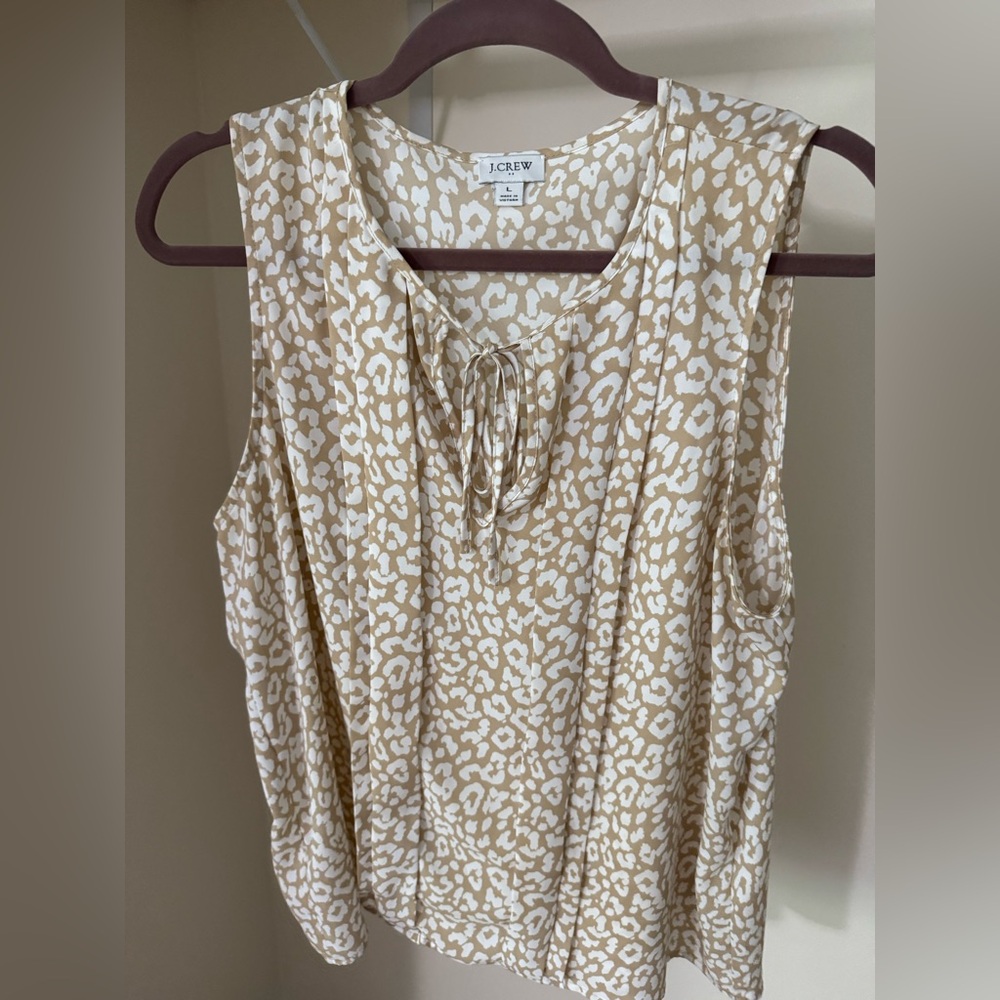 J. Crew Tan and White Sleeveless Tie Front Blouse